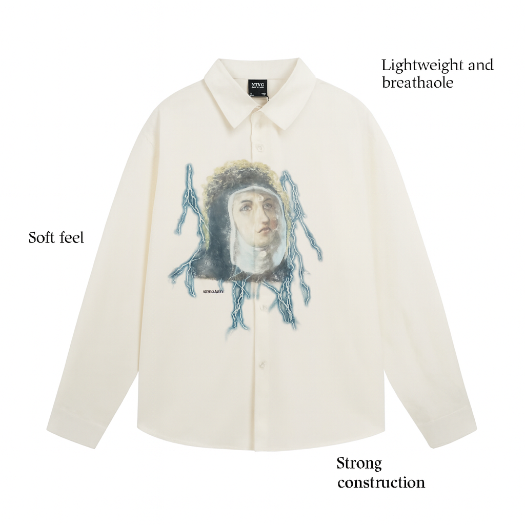 VOIDLINE™ Portrait Print Open-Front Shirt