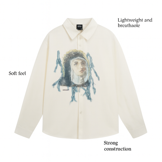 VOIDLINE™ Portrait Print Open-Front Shirt